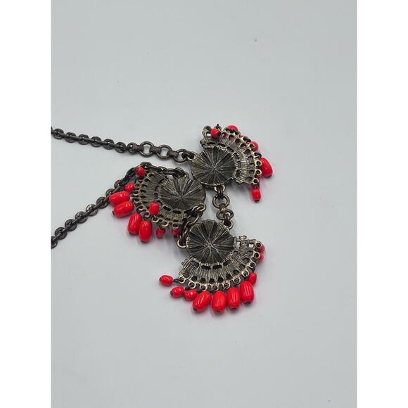 J. CREW Fan Fringe Flower Purple Orange Gold Tone Statement Bib Necklace - Picture 16 of 16